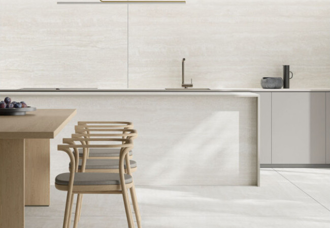 Travertino Bianco - Céramique Infinity - Finition Mat (Mat) - Plans Cuisines