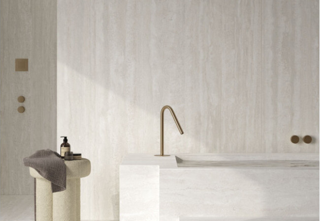 Travertino Bianco - Céramique Infinity - Finition Mat (Mat) - Plans Cuisines