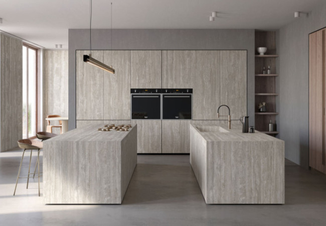 Travertino Chiaro - Céramique Infinity - Finition Mat (Mat) - Plans Cuisines