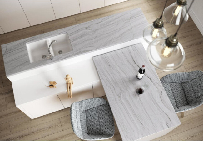 White Macaubas - Granit SENSA - Finition Poli (Poli) - Plans Cuisines