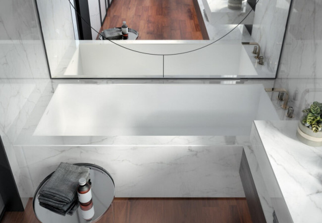 Calacatta Glory (Lincoln) - Céramique Infinity - Finition Levigato Pearl (Velour) - Plans Cuisines