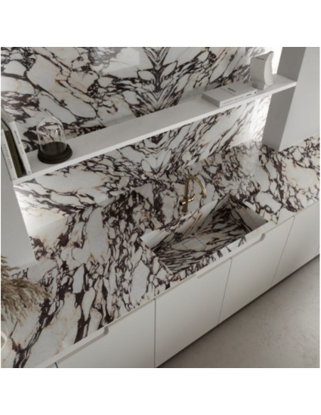 Calacatta Viola - Céramique Infinity - Finition Levigato Pearl (Velour) - Plans Cuisines