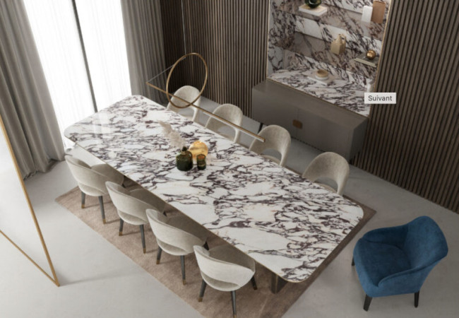 Calacatta Viola - Céramique Infinity - Finition Levigato Pearl (Velour) - Plans Cuisines