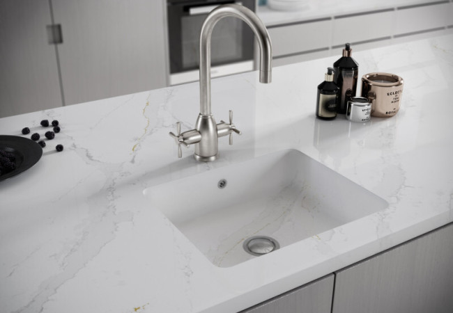 Eternal Calacatta Gold - Quartz Silestone - Finition Poli (Poli) - Plans Cuisines