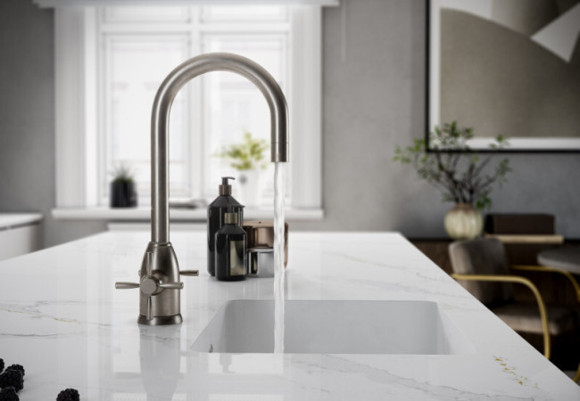 Eternal Calacatta Gold - Quartz Silestone - Finition Poli (Poli) - Plans Cuisines