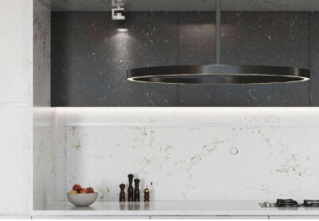 Nebulous Gold - Quartz Compac - Finition Poli (Poli) - Plans Cuisines