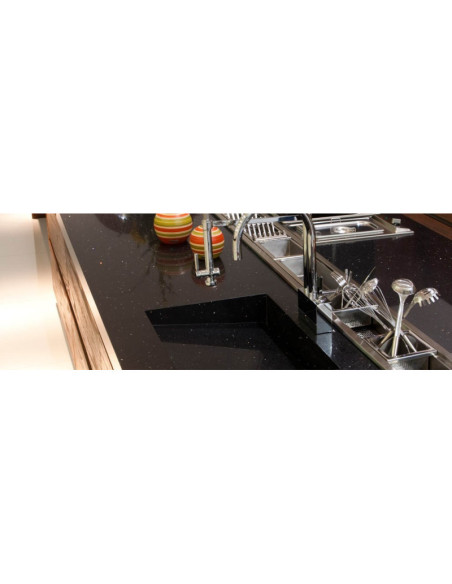Negro Stellar - Quartz Silestone - Finition Poli (Poli) - Plans Cuisines
